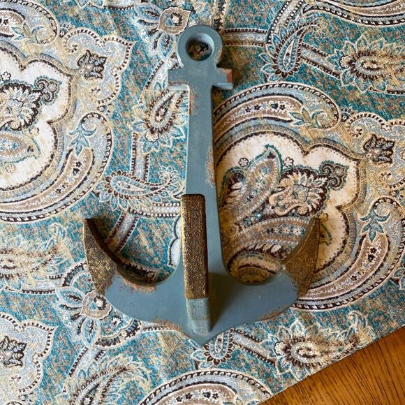 Coat Rack wood hanger nautical anchor distressed slate blue & bronzed accents, - Picture 2 of 6